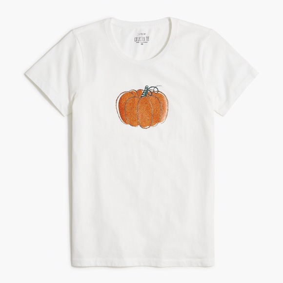 J Crew Collectible Graphic Tee Glitter Pumpkin fall autumn 100% Cotton - Picture 4 of 5